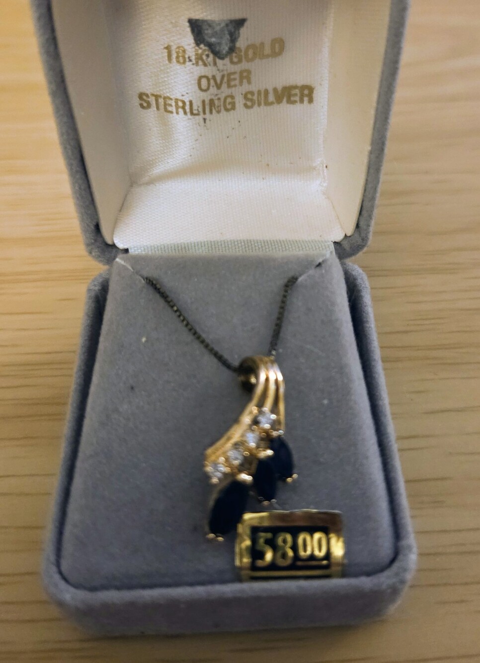 Vintage 18K Gold Over Sterling Silver Sapphire Pendant Necklace NIB